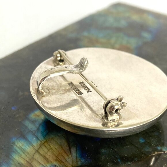 VTG Sterling Silver 950 Mexico Chunky Round Lapis Lazuli Inlay Pendant Brooch - Picture 6 of 16